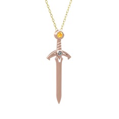 Kılıç Kolye - Sitrin ve pırlanta 8 ayar rose altın kolye (0.036 karat, 40 cm altın rolo zincir) #bfgke6