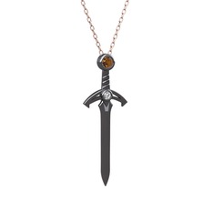 Kılıç Kolye - Dumanlı kuvars ve swarovski 925 ayar siyah rodyum kaplama gümüş kolye (40 cm gümüş rolo zincir) #bh9a9o
