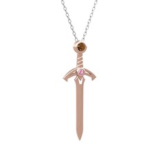 Kılıç Kolye - Dumanlı kuvars ve pembe kuvars 18 ayar rose altın kolye (40 cm beyaz altın rolo zincir) #bk6kmg