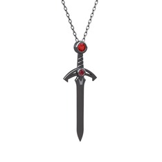 Kılıç Kolye - Garnet ve kök yakut 925 ayar siyah rodyum kaplama gümüş kolye (40 cm gümüş rolo zincir) #bm9arv