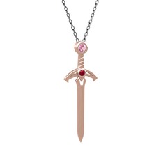 Kılıç Kolye - Pembe kuvars ve rodolit garnet 14 ayar rose altın kolye (40 cm gümüş rolo zincir) #bpopg