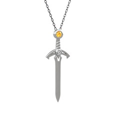 Sitrin ve swarovski 8 ayar beyaz altın kolye (40 cm gümüş rolo zincir)