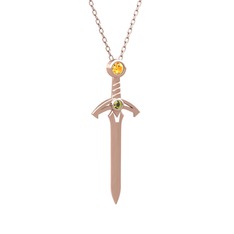 Kılıç Kolye - Sitrin ve peridot 14 ayar rose altın kolye (40 cm rose altın rolo zincir) #bxagd9