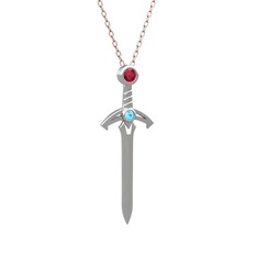 Kılıç Kolye - Rodolit garnet ve akuamarin 14 ayar beyaz altın kolye (40 cm rose altın rolo zincir) #c3e2dv