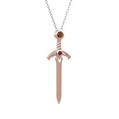 Dumanlı kuvars ve kök yakut 18 ayar rose altın kolye (40 cm beyaz altın rolo zincir)