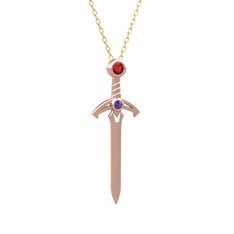 Kılıç Kolye - Garnet ve ametist 18 ayar rose altın kolye (40 cm altın rolo zincir) #carcyj