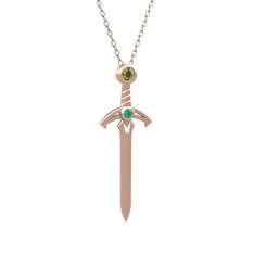Kılıç Kolye - Peridot ve kök zümrüt 8 ayar rose altın kolye (40 cm rose altın rolo zincir) #cflwep