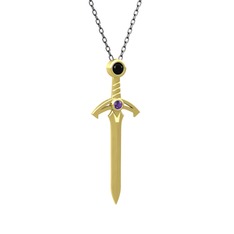 Siyah zirkon ve ametist 18 ayar altın kolye (40 cm gümüş rolo zincir)