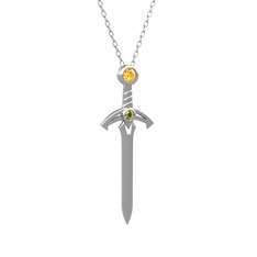 Kılıç Kolye - Sitrin ve peridot 8 ayar beyaz altın kolye (40 cm gümüş rolo zincir) #cqy5u7