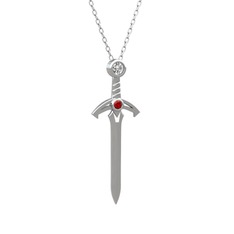 Swarovski ve garnet 925 ayar gümüş kolye (40 cm beyaz altın rolo zincir)