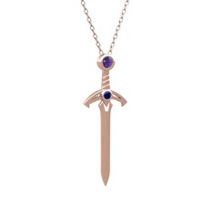 Kılıç Kolye - Ametist ve lab safir 8 ayar rose altın kolye (40 cm rose altın rolo zincir) #d635ue