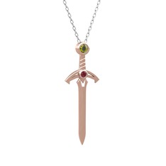 Kılıç Kolye - Peridot ve kök yakut 14 ayar rose altın kolye (40 cm beyaz altın rolo zincir) #d83t4a