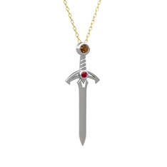 Kılıç Kolye - Dumanlı kuvars ve rodolit garnet 925 ayar gümüş kolye (40 cm gümüş rolo zincir) #dbs168