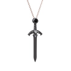 Kılıç Kolye - Siyah zirkon ve swarovski 925 ayar siyah rodyum kaplama gümüş kolye (40 cm rose altın rolo zincir) #dcupji
