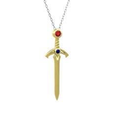 Kılıç Kolye - Garnet ve lab safir 18 ayar altın kolye (40 cm beyaz altın rolo zincir) #dezv8s