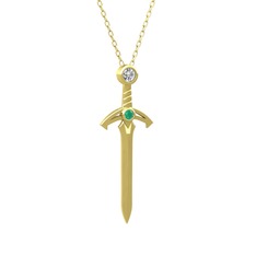 Kılıç Kolye - Swarovski ve kök zümrüt 14 ayar altın kolye (40 cm altın rolo zincir) #dj7h3f