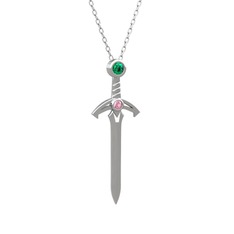 Kılıç Kolye - Yeşil kuvars ve pembe kuvars 8 ayar beyaz altın kolye (40 cm beyaz altın rolo zincir) #dqslkp