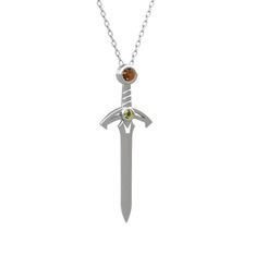 Kılıç Kolye - Dumanlı kuvars ve peridot 18 ayar beyaz altın kolye (40 cm beyaz altın rolo zincir) #drhzpg