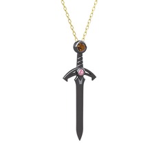 Kılıç Kolye - Dumanlı kuvars ve pembe kuvars 925 ayar siyah rodyum kaplama gümüş kolye (40 cm altın rolo zincir) #dvtx0v