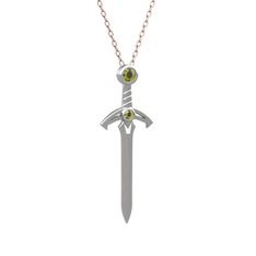 Kılıç Kolye - Peridot 14 ayar beyaz altın kolye (40 cm rose altın rolo zincir) #e4mw7