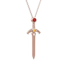 Garnet ve sitrin 14 ayar rose altın kolye (40 cm rose altın rolo zincir)