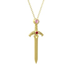Pembe kuvars ve rodolit garnet 925 ayar altın kaplama gümüş kolye (40 cm gümüş rolo zincir)