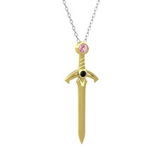 Pembe kuvars ve siyah zirkon 925 ayar altın kaplama gümüş kolye (40 cm beyaz altın rolo zincir)
