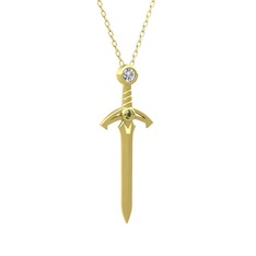 Kılıç Kolye - Swarovski ve peridot 14 ayar altın kolye (40 cm altın rolo zincir) #evh340