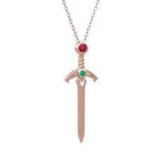 Rodolit garnet ve kök zümrüt 18 ayar rose altın kolye (40 cm rose altın rolo zincir)