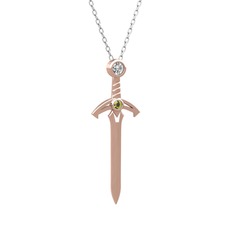 Kılıç Kolye - Pırlanta ve peridot 8 ayar rose altın kolye (0.08 karat, 40 cm beyaz altın rolo zincir) #eypryi