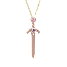 Kılıç Kolye - Pembe kuvars ve ametist 925 ayar rose altın kaplama gümüş kolye (40 cm altın rolo zincir) #fchdqi