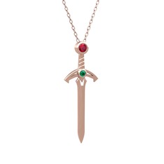 Kılıç Kolye - Rodolit garnet ve yeşil kuvars 18 ayar rose altın kolye (40 cm rose altın rolo zincir) #fdu0cq