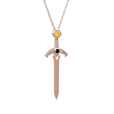Kılıç Kolye - Sitrin ve siyah zirkon 8 ayar rose altın kolye (40 cm rose altın rolo zincir) #ffyw2s