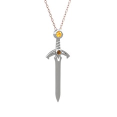 Kılıç Kolye - Sitrin ve dumanlı kuvars 18 ayar beyaz altın kolye (40 cm gümüş rolo zincir) #fo8ir0