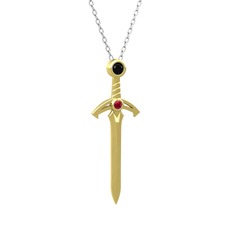 Siyah zirkon ve rodolit garnet 18 ayar altın kolye (40 cm beyaz altın rolo zincir)