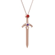 Kılıç Kolye - Garnet ve ametist 14 ayar rose altın kolye (40 cm rose altın rolo zincir) #gckncx