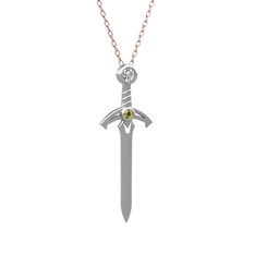 Kılıç Kolye - Swarovski ve peridot 18 ayar beyaz altın kolye (40 cm rose altın rolo zincir) #gd4pc