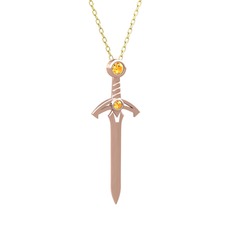 Kılıç Kolye - Sitrin 18 ayar rose altın kolye (40 cm altın rolo zincir) #ghc9oa