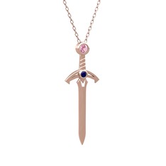 Pembe kuvars ve lab safir 18 ayar rose altın kolye (40 cm rose altın rolo zincir)