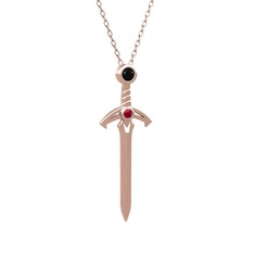 Kılıç Kolye - Siyah zirkon ve rodolit garnet 18 ayar rose altın kolye (40 cm gümüş rolo zincir) #glia45