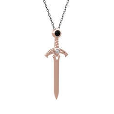 Kılıç Kolye - Siyah zirkon ve beyaz zirkon 925 ayar rose altın kaplama gümüş kolye (40 cm gümüş rolo zincir) #gwsj4w