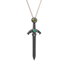 Kılıç Kolye - Peridot ve kök zümrüt 925 ayar siyah rodyum kaplama gümüş kolye (40 cm gümüş rolo zincir) #gxsk5v