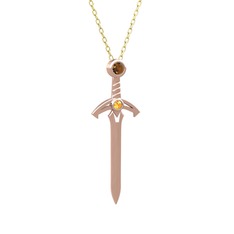 Kılıç Kolye - Dumanlı kuvars ve sitrin 14 ayar rose altın kolye (40 cm altın rolo zincir) #h0fsxt