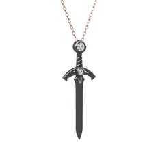 Swarovski ve beyaz zirkon 925 ayar siyah rodyum kaplama gümüş kolye (40 cm rose altın rolo zincir)