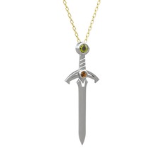 Kılıç Kolye - Peridot ve dumanlı kuvars 925 ayar gümüş kolye (40 cm altın rolo zincir) #h7wx9