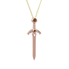 Kılıç Kolye - Dumanlı kuvars 925 ayar rose altın kaplama gümüş kolye (40 cm gümüş rolo zincir) #hm1of2