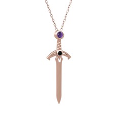 Ametist ve siyah zirkon 14 ayar rose altın kolye (40 cm gümüş rolo zincir)