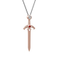 Kılıç Kolye - Pırlanta ve garnet 14 ayar rose altın kolye (0.08 karat, 40 cm gümüş rolo zincir) #hzcamk