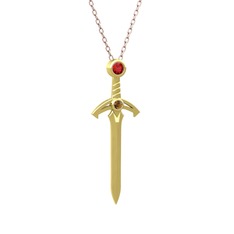 Kılıç Kolye - Garnet ve dumanlı kuvars 8 ayar altın kolye (40 cm rose altın rolo zincir) #i6q3sl