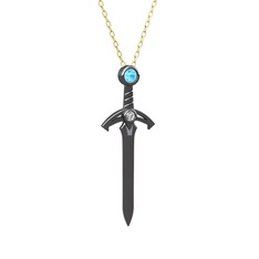 Kılıç Kolye - Akuamarin ve swarovski 925 ayar siyah rodyum kaplama gümüş kolye (40 cm gümüş rolo zincir) #idrpir